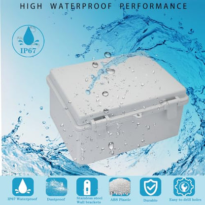 Waterproof Outdoor Electrical Box Junction Box Weatherproof IP67 ABS Plastic Enclosure Switch Router Project Box with Mounting Plate with Wall Bracket 2 Cable Gland Grey 8.7"x6.7"x4.3" - color: Grey, size: 8.7" x 6.7" x 4.3" 1pc