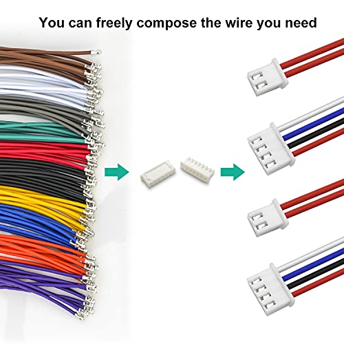 JST 2.54mm Connector with 22AWG Pre-Crimped Wire Kit, JST XH 2.54 2.54MM 2Pin 3Pin 4Pin 5Pin 6Pin 7Pin 8Pin 9Pin 10Pin Housing with 22AWG Wires for PCB Board & Electronics (JTS-2.5-XH) - size: 2.5MM-XH