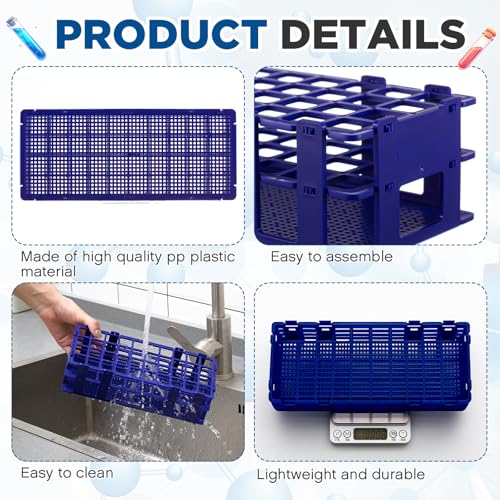 CroBlissful 4 Pcs 40 Hole Plastic Test Tube Rack Lab Holder Rack for 16mm/20mm Tube Detachable, Blue - color: Blue, size: 40 Hole