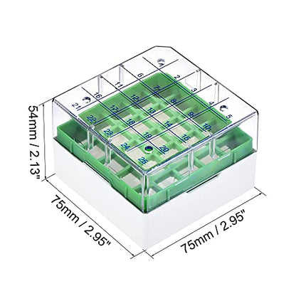 uxcell Centrifuge Tube Freezer Storage Box 25 Places Waterproof Polypropylene Cryogenic Holder Rack for 1.8/2ml Microcentrifuge Tubes Vials Samples, Green - color: Green