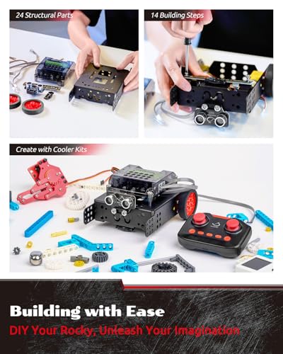 WhalesBot Rocky Coding Robot Car Kit for Kids 8-12 12-16, STEM Educational Engineering Toy, Scratch Python C Programming & Remote Control, Science Gift for 8 9 10 11 12+ Year Old Boys Girls