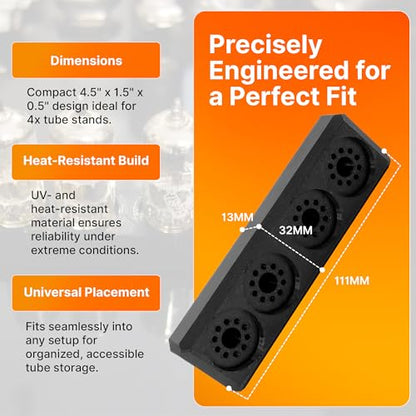 SplashNColor Quad 4X Vacuum Tube Holder Display Stand – Compatible with ECC88, 6DJ8, 6922 Tubes – Fits Schiit Audio Lyr and Valhalla – Heat-Resistant Satin Black Tube Rack