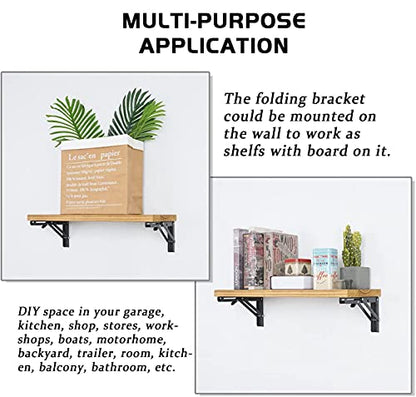 Folding Shelf Brackets - 16 Inch 2 Pcs Heavy Duty Stainless Steel Collapsible Triangle Shelf Bracket, DIY Wall Mounted Folding Table Hinge, Space Saving for Bench Table with Screws - size: 16 Inch- 2 Packs