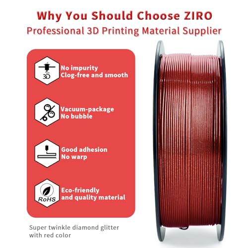 ZIRO Sparkle PLA Filament with Glitter,Fit for Most 3D Printer, Dimaond Red - color: Diamond-red