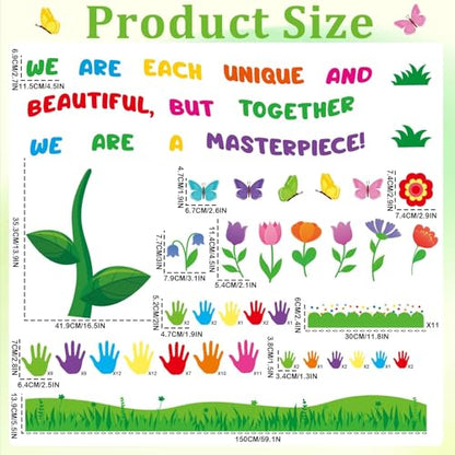 Spring Florals Bulletin Board Decorations Set Spring Tree Bulletin Board Classroom Decorations Handprint Flower Paper Cutouts March Bulletin Board Borders for School Chalkboard Door Supplies - style: Handprint Flowers