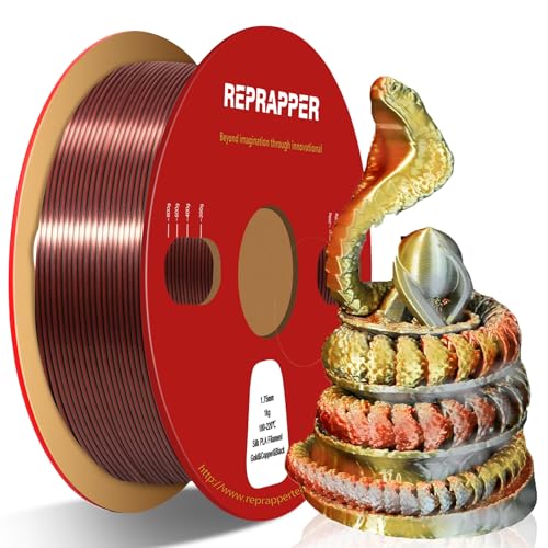 Reprapper Triple Color Filament Coextrusion PLA Filament 1.75mm for 3D Printer, Multicolor Like Dual Color Silk Rainbow pla, 2.2lbs (1kg), Silk PLA Gold/Copper/Black - color: 3colorpla-1.75mm-1kg-s-gold-copper-bk
