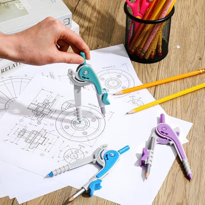 Chengu 24 Pcs Math Geometry Compass Bulk with Pencils 6 Inch, Bright Color - color: Bright Color