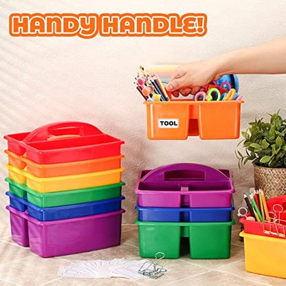 Tanlade 12 Pcs Classroom Storage Caddies Stackable Utility Caddies with 3 Compartment Portable Plastic Caddy with Handle Classroom Storage Bins Organizers for Kids Schools Art Craft Supplies