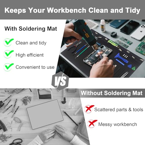 23.7''x13.8'' Extra Large Soldering Mat Premium Silicone 932°F Heat Resistant Repair Mat Non-Slip Large Soldering Mat for Soldering Iron, DIY Projects, Electronics, Phone, Laptop Repair (Black) - color: Black
