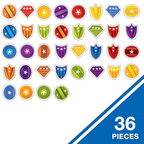 Carson Dellosa 36 Mini Super Heroes Shield Cutouts, Colorful Hero Action - size: Regular, style: Shields