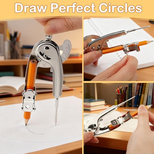 SAYAYA 8 Pieces Compass for Geometry with Pencil, Metal Geometry Drawing Tool Compass for Math Student Classroom School Office Woodworking Art Drawing - color: 8 Pack