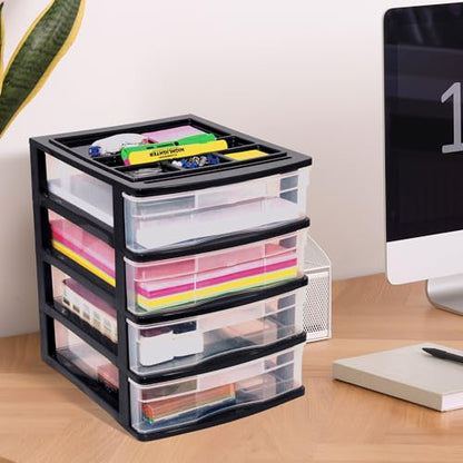 Gracious Living 4-Drawer Desktop/Countertop Organizer, Black/Clear, 4 Pack - size: 4 Pack