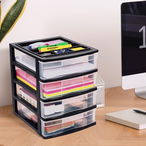 Gracious Living 4-Drawer Desktop Organizer with Tray Top, Black, 3-Pack - size: 3 Pack