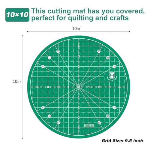 Headley Tools 10"x10" Round Rotating Cutting Mat, Self Healing Mat with 360-Degree Rotation & Anti-Slip Base, Sewing Board Cutting Mat Perfect for Fabric Quilting Leather Hobby Project, Green - color: Green, size: 10"L x 10"W