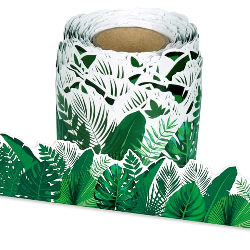 Tropical Leaves Bulletin Board Border, 65Ft Jungle Leaves Border Greenery Plant Tropical Leaves Rolled Border Trim for School Classroom Bulletin Board Chalkboard Whiteboard Wall Decor - style: Tropical