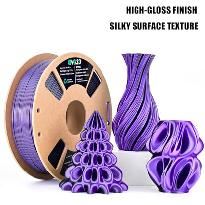 OVV3D Silk PLA Filament 1.75mm, Dual Color PLA Filament 3D Printer Filament, Black Purple 3D Printing Filament +/-0.02mm, 1kg Spool /2.2lb - color: Dual-color Black Purple