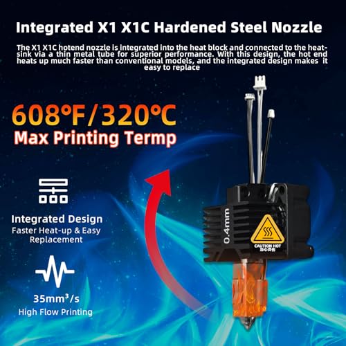 Bambuu Lab X1 X1C Hotend Complete Kit, 0.4MM Hardened Steel Nozzle Full Assembly with Fan, Ceramic Heater, Nozzle, Thermistor, Extruder Heating Block Replacement for Bambu Lab X1 Series 3D Printer