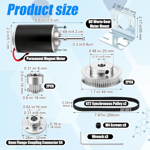 7 Pack High Torque DC Motor Kit 12V/ 24V with 8 mm Flange Couplings, GT2 Aluminum Timing Pulleys, Belts & Wrenches for DIY Robotics, CNC, 3D Printer, Automation Projects