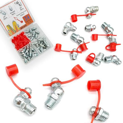 24Pcs 5/16"-24 Straight 45 90 Degree Grease Fitting Assortment Kit with Grease Zerk Fittings Caps, Galvanized Steel Hydraulic Grease Zerk for Industrial and Agricultural Machinery Cars Ships ets - size: 5/16"-24-24 Pcs