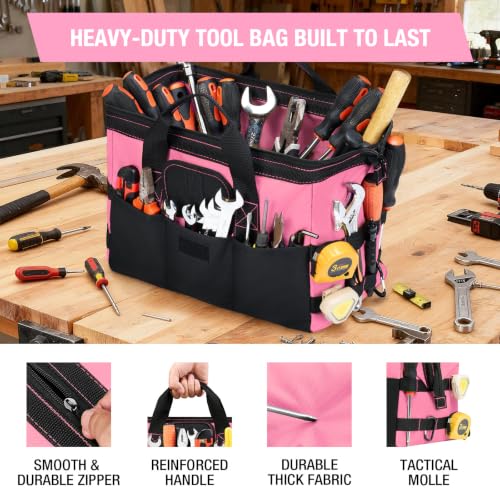 HISEA 3 Pack Heavy Duty Tool Bag, 13-Inch Waterproof Tools Organizer Tote - color: Pink, size: 13 Inch