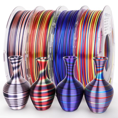 AMOLEN Silk PLA 3D Printer Filament Bundle, Shiny Multicolor Rainbow PLA Filament 1.75mm Pack, Fast Color Change PLA 3D Printing Filament for Most FDM 3D Printer, 200g X 4 Spools - color: Black Pink White/ Blue Red Yellogreen/Black Red Yellow/Blue Purple