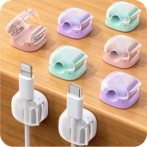 8 Pack Cable Clips, Cord Organizer, Cute Spring Cord Holder - color: Pink/Green/Purple/White, size: 8 Pack