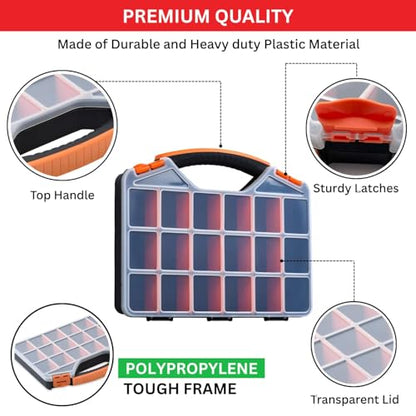 Andalus Tools Organizer Box, Small Parts Storage 18-Compartment Portable Hardware Organizer Removable Plastic Dividers for Screws, Nuts, Bolts, Nails – Orange (2 Pack, 12.75" x 10" x 1.75") - size: 2 Pack, 12.75" x 10" x 1.75"