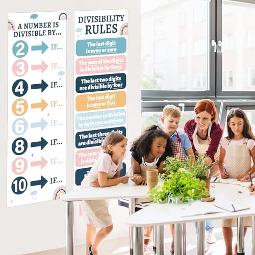 QOUBAI Educational Math Posters for Middle School Divisibility Mathematics Banner Math Classroom Decor Boho Rainbow Posters Bulletin Board for Teachers Elementary High School Classroom Wall - style: Bohemian