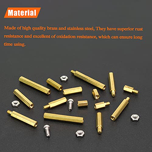HELIFOUNER 240 Pieces M2 Male Female Hex Brass Spacer Standoff Screw Nut Assortment Kit - size: M2 Brass Standoff Kit