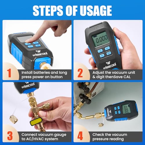WISSCOOL Digital Micron Vacuum Gauge, Digital Pressure Tester Meter HVAC - color: Blue-V9