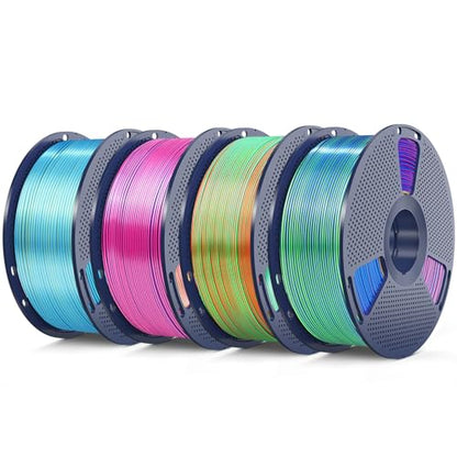 SUNLU 4KG Triple Color Silk Filament, Silk PLA 3D Printer Filament 1.75mm, Dimensional Accuracy +/- 0.02mm, 1KG Spool(2.2 lbs), 4 Pack, PLA Silk Triple Color - color: Silk Pla Triple Color Bundle 1kg*4