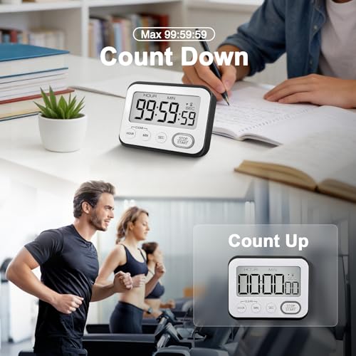 Digital Kitchen Timer Magnetic Loud Alarm, Large LCD Screen Silent/Beeping Multi-Function for Teachers Classroom Kids, Black - color: Black