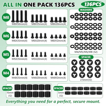 136Pcs Universal TV Mounting Hardware Screws Kit Set M4-M8 - color: 136PCS Black