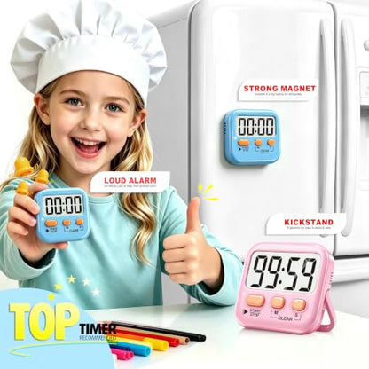 Antonki 2 Pack Digital Timer for Kids Classroom Kitchen Timers for Cooking - color: Dreamy Pink + Blue