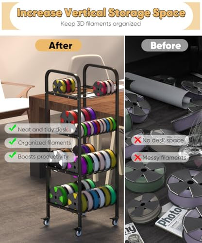 4-Tier 3D Printer Filament Storage Rack with Wheels - size: 4-Tier