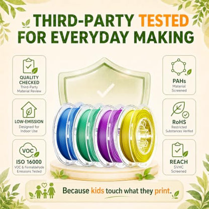 AOSEED PLA Filament Set 1.75mm (±0.02mm), 4-Pack, 200 g (0.44 lb) per Spool - color: Multi-Color (4 PLA)