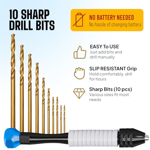 Jewelry Hand Drill Pin Vise, Micro Drill Bits Set for Resin & Crafts, Blue - style: Classic