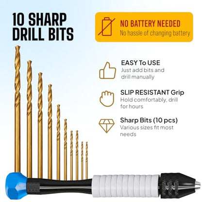 Jewelry Hand Drill Pin Vise, Micro Drill Bits Set for Resin & Crafts, Blue - style: Classic