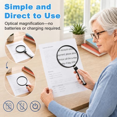 10X Magnifying Glass for Reading, 4.3" Senior Handheld Magnifier