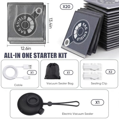 3D Filament Vacuum Sealer Kit with 20 Pcs Reusable Printer Filament Storage Bags, 2 Sealing Clip, 3D Printer Accessories Moisture-Proof Airtight Storage (12.6in x 13.4in) Black - color: Black