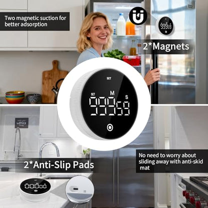 Digital Kitchen Timer, Magnetic Visual Countdown Countup Timer with Large LED Display, Adjustable Volume, Easy for Seniors and Kids, for Cooking, Classroom, Fitness, Study (White) - color: White