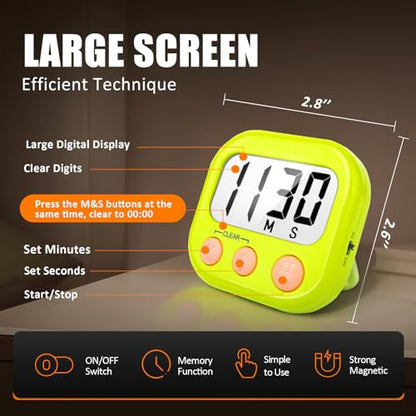 AOUCE Digital Kitchen Timers for Cooking, Timer for Kids 2 Pack Green - color: Green