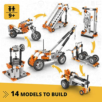 Engino STEM Toys, Mechanics: Wheels, Axles & Inclined Planes, Building Toys for Kids 9+, Fun Educational Set, Gifts for Boys & Girls, Kids Engineering Kit (14 Model Options) - style: Wheels, Axles & Inclined Planes