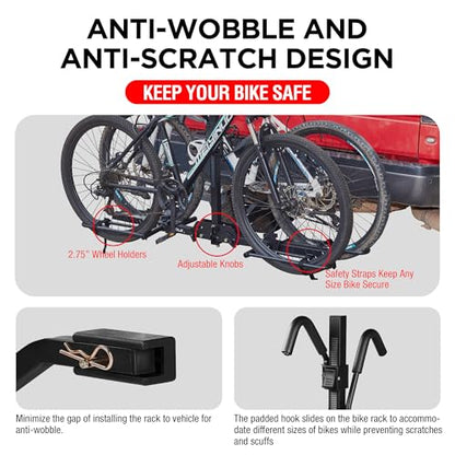 Rockland Foldable 2-Bike Rack, 80 lbs Capacity, Hitch Mount Bike Rack, Fits up to 2.5" Tire Width and 50" Wheelbase, Bike Carrier Rack for 1.25" and 2" Receiver for Cars SUVs Vans RVs - size: 2-Bike Rack+80LBS (50 Wheelbase)