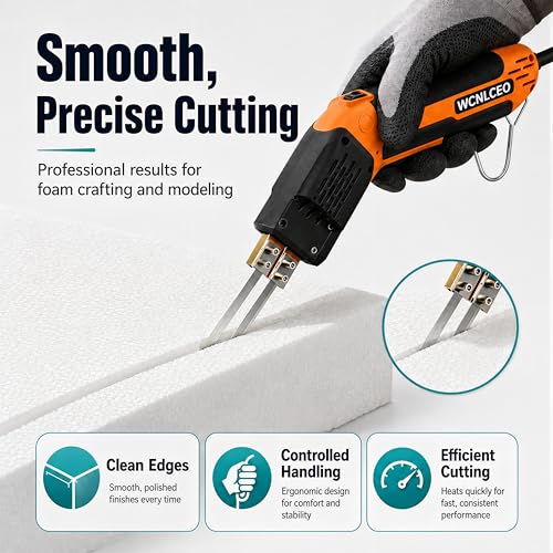 Electric Hot Knife Foam Cutter Kit, Hot Knife Cutting Tool with 8 Blades, R-Shaped Blade, Spade Blade,1.79 in, 3.9in and 7.8 in Blades, Hex Wrench and Brass Brush for Styrofoam, EVA Foam, Foam Board - color: D-orange Hot Knife Set (8 Blades)