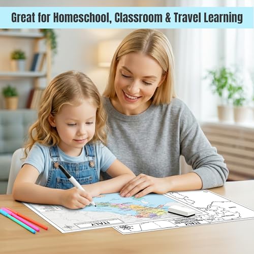 Italy Map Poster 11x17 | Laminated Double-Sided Geography Chart with Color Map Front & Blank Outline Back | Reusable Classroom & Homeschool Learning Tool - color: Italy