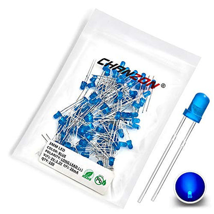 CHANZON 100 pcs 3mm Blue Diffused LED Diode Lights (DC 3V 20mA) - color: I) Blue-blue (100pcs)