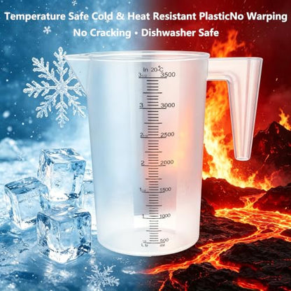 3 Set Plastic Measuring Cups for Liquids with Handle, 500/1500/3500 ML Clear & Strong Measuring Pitcher, Large Measure Cup for Motor Oil, Liquid Mixing, Kitchen, Baking Cooking, (3500ML) - size: 3500ML