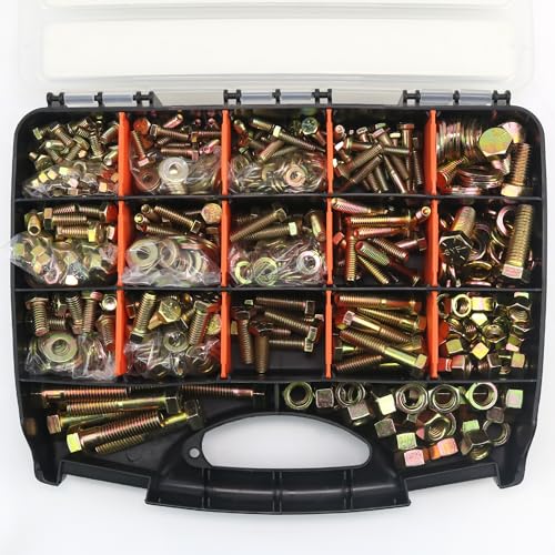 Quibbay 924Pcs Grade 8 Bolts and Nuts Assortment Kit, 1/4-20, 5/16-18, 3/8-16, 1/2-13 Heavy Duty Hex SAE Assorted Bolts Nuts and Washers Kit, Carbon Steel Machine Hardware Screw Sets with Case - size: 924PCS 1/4-20 5/16-18 3/8-16 1/2-13