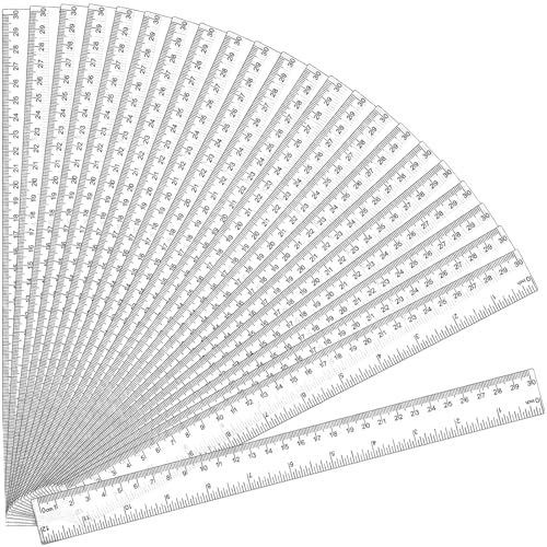 32 Pack Clear Plastic Ruler 12 Inch, Rulers Bulk for Classroom, Transparent Ruler with Centimeters and Inches, Drawing Tool Metric Rulers for Kids, Ideal Back to School Office Home Supplies